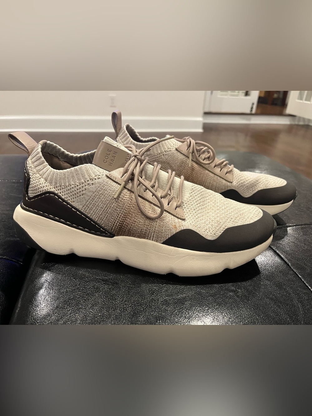 Cole Haan Beige Knit Sneakers with Black Accents